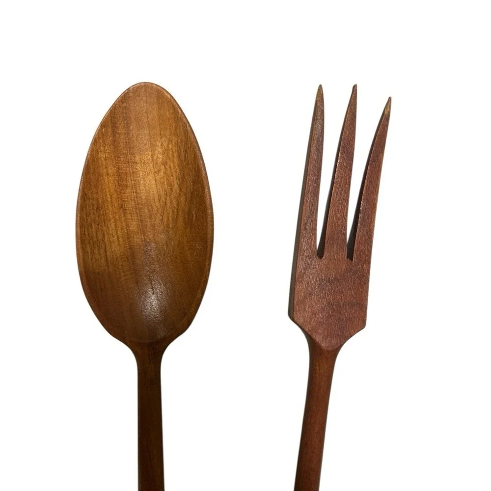 Ceramic Handle Wooden Spoon Fork Salad Set Farmer + Wife 11.5